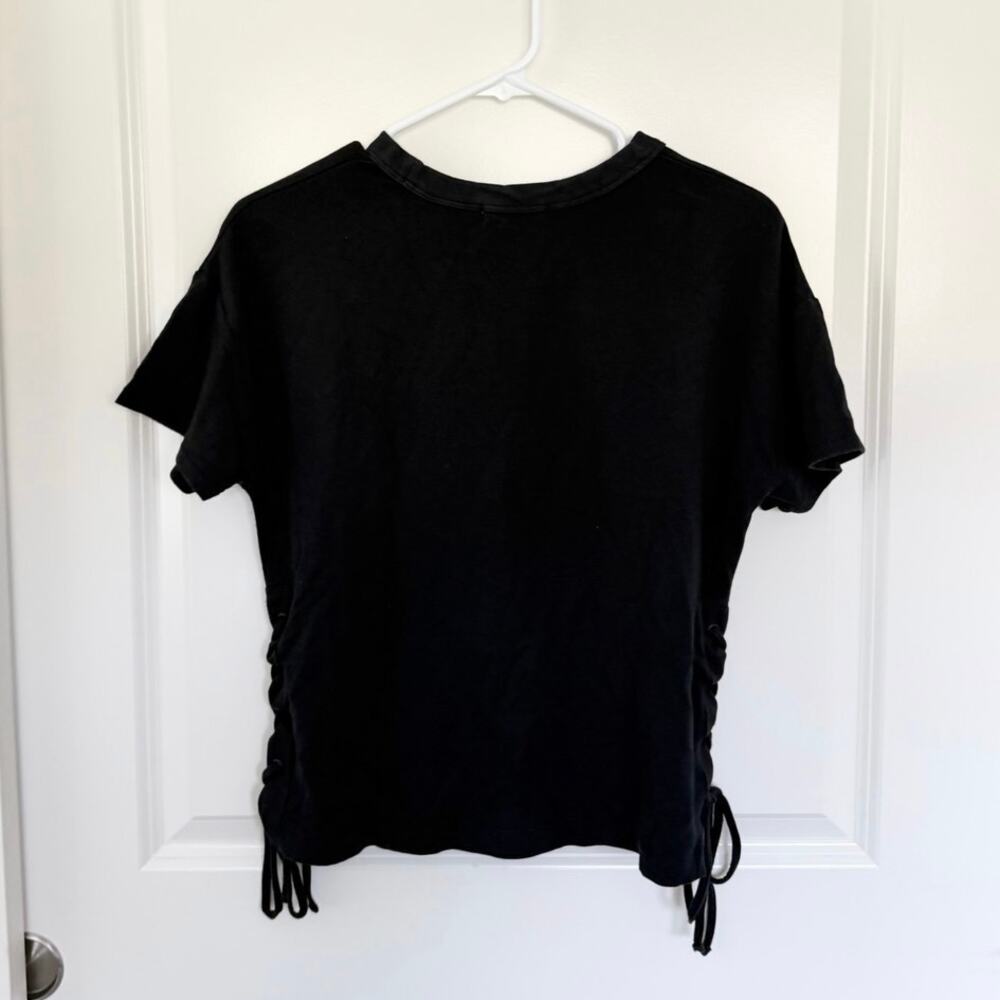 Rag & Bone Lace Up Side Tie Modal Short Sleeve Top Black XS - Picture 3 of 6